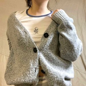 Forever 21 Fuzzy Pastel Blue Button-up Cardigan